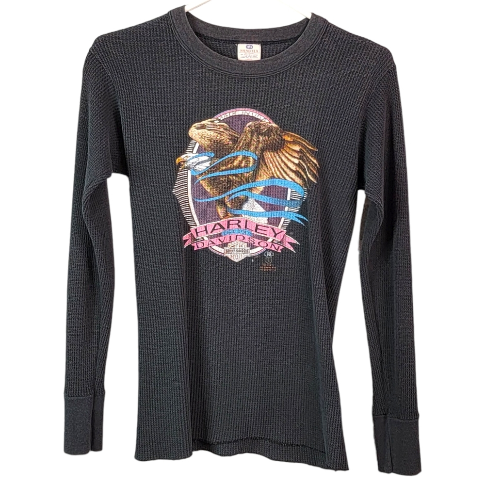 Harley-Davidson Vintage 80's USA Eagle 3D Emblem Long Johns Waffle Thermal  L